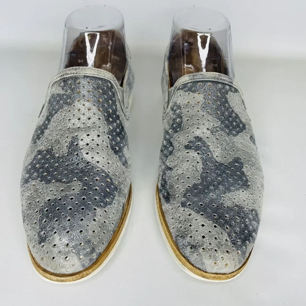 Trask Andi Perforated Metallic‎ Suede Loafer Flats in Pewter Camo Size 8 Comfort